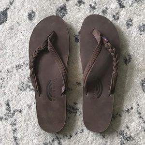 Brand New Women's Braided Rainbow Flip Flops Large